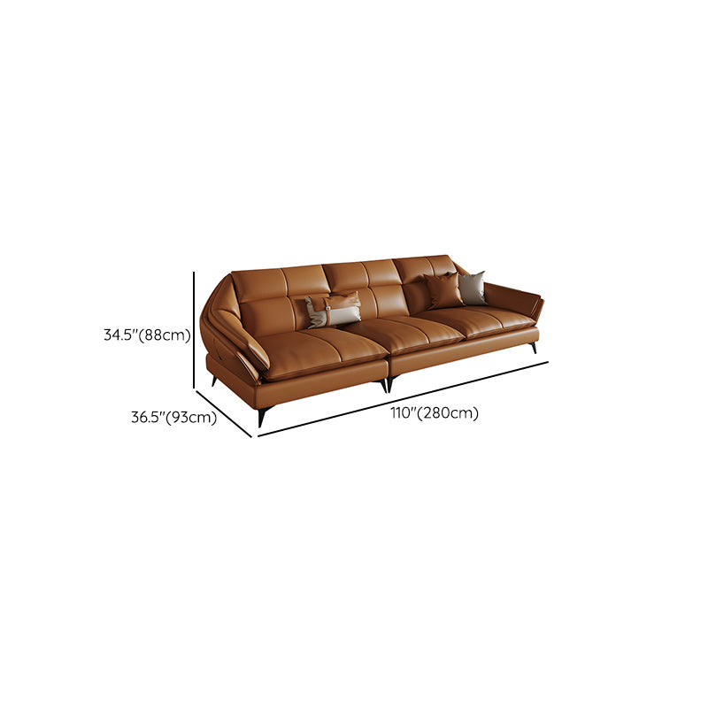 Contemporary Sectional Sofa Orange Genuine Leather Sectional
