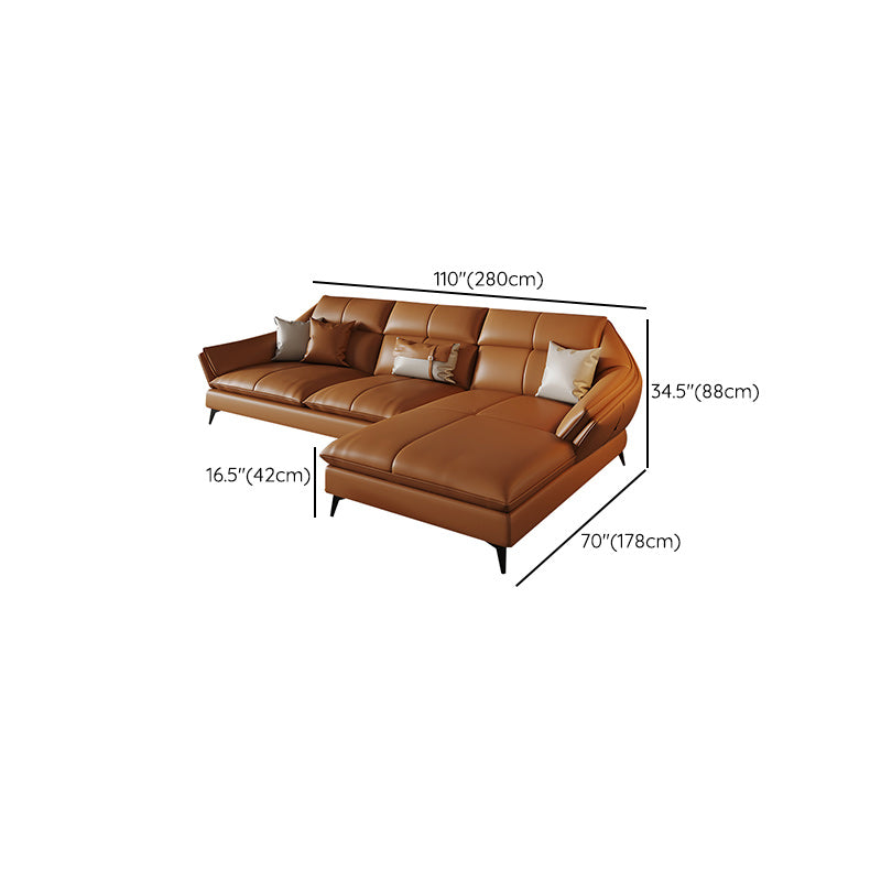 Contemporary Sectional Sofa Orange Genuine Leather Sectional