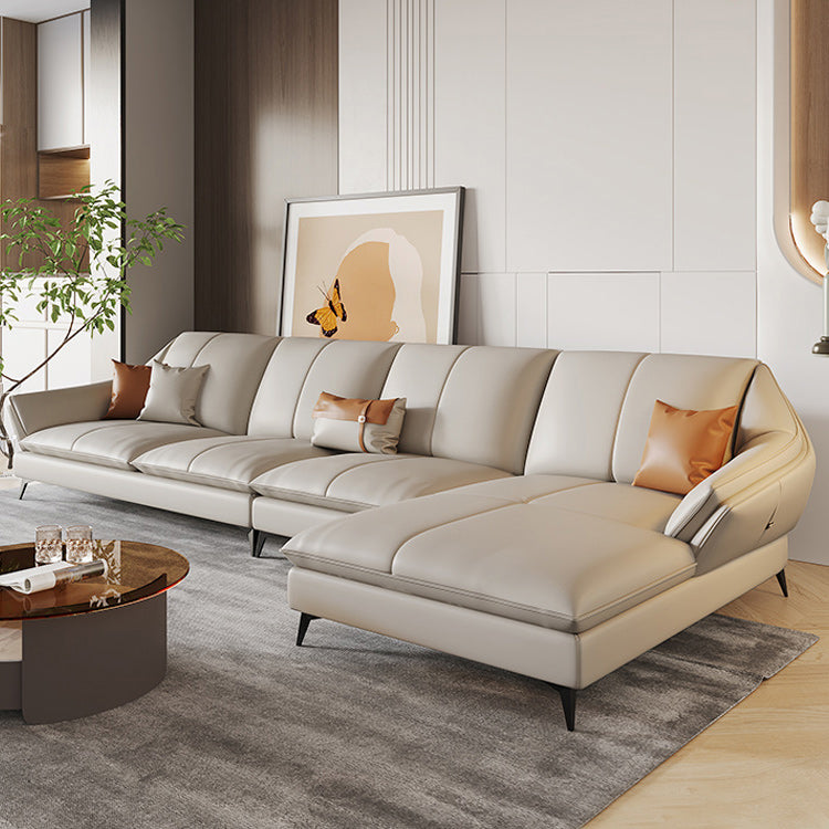 Contemporary Sectional Sofa Beige Leather Sectional with Pillows