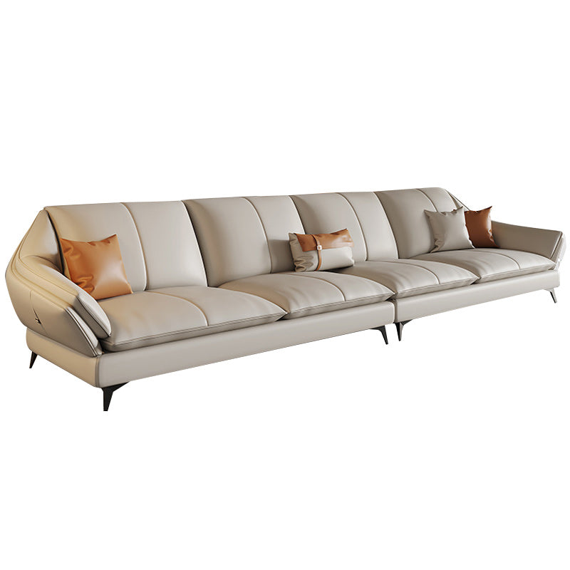 Contemporary Sectional Sofa Beige Leather Sectional with Pillows