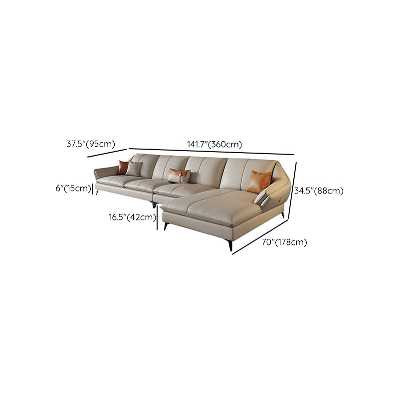 Contemporary Sectional Sofa Beige Leather Sectional with Pillows