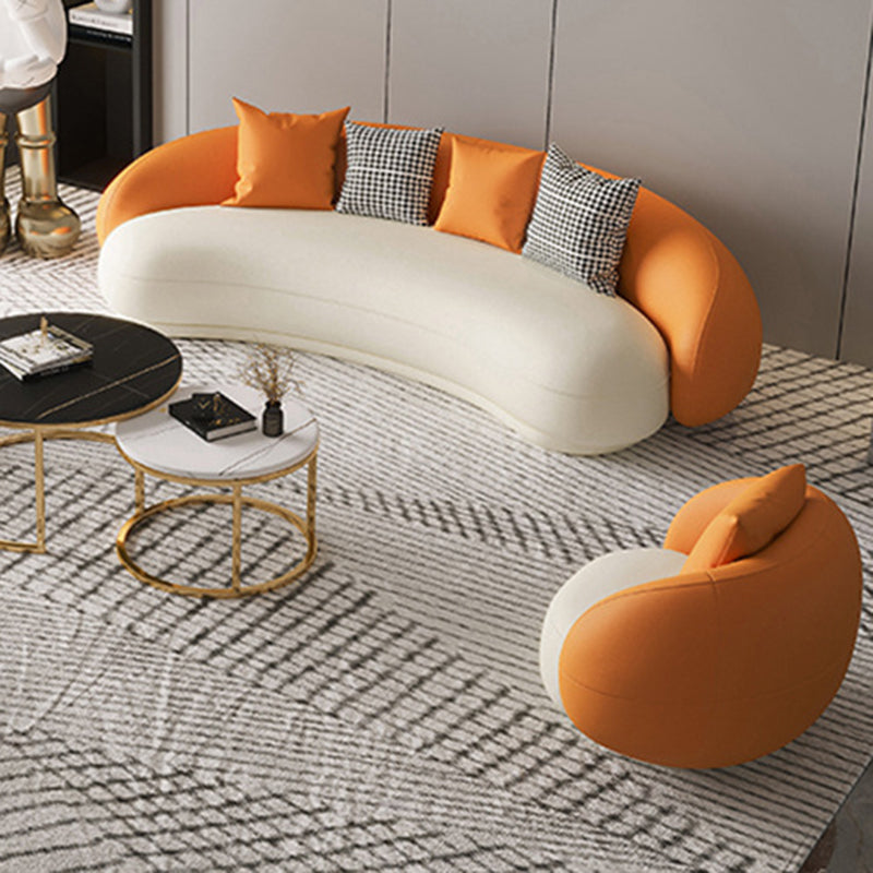 Orange Faux Leather Curved Sofa Contemporary Sloped Arm Sofa