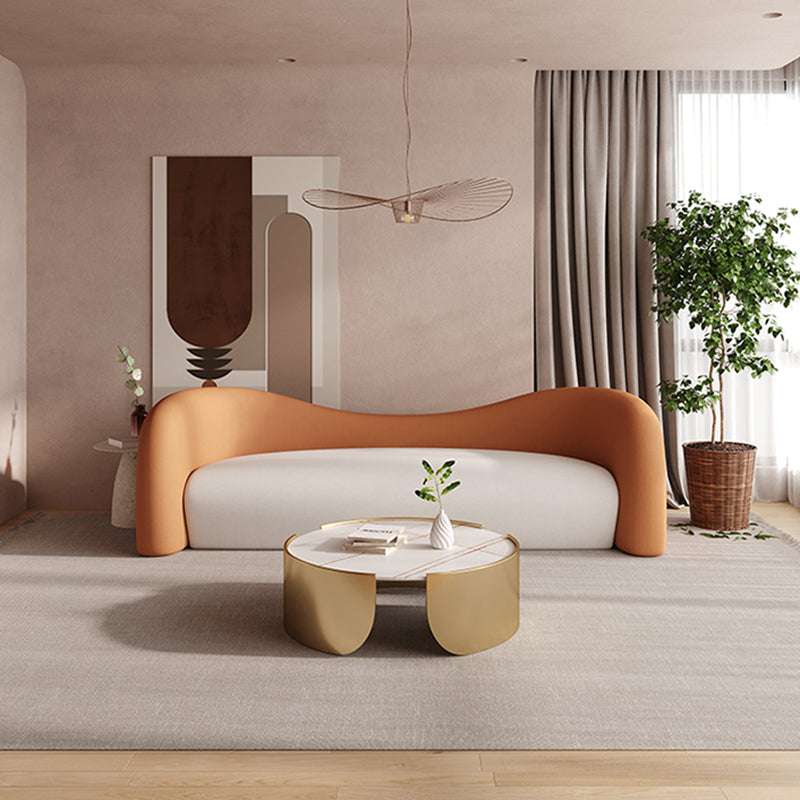 Faux Leather Modern Sofa Sloped Arm Curved Sofa for Living Room