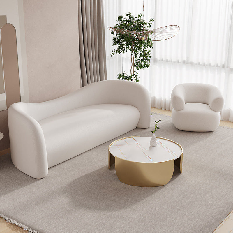 Faux Leather Modern Sofa Sloped Arm Curved Sofa for Living Room