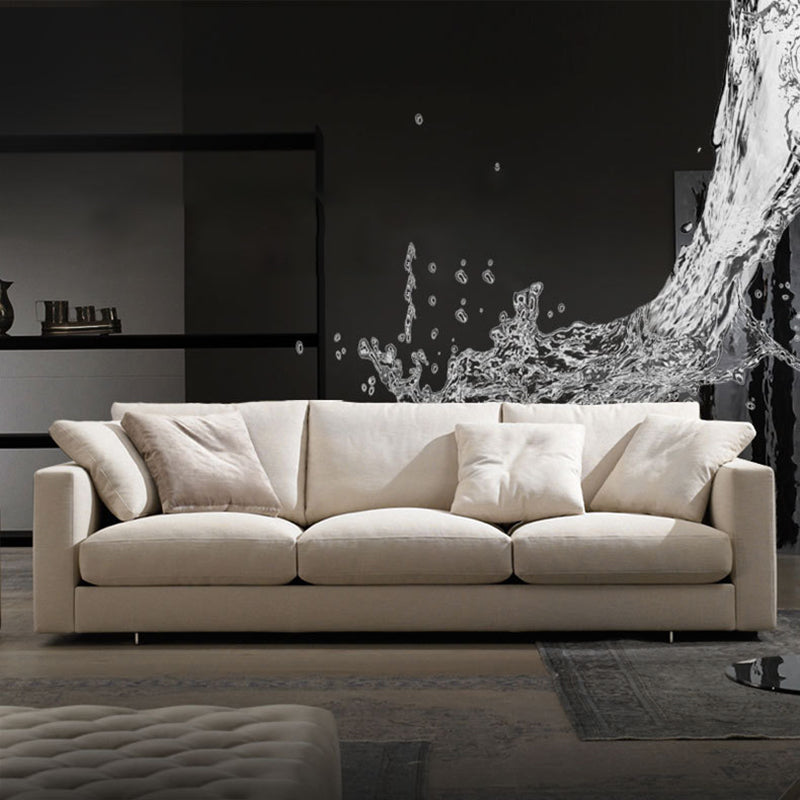 Brown 3-seat Fabric Sofa Sqaure Arm Standard Sofa with 4 Pillows