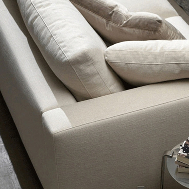 Brown 3-seat Fabric Sofa Sqaure Arm Standard Sofa with 4 Pillows