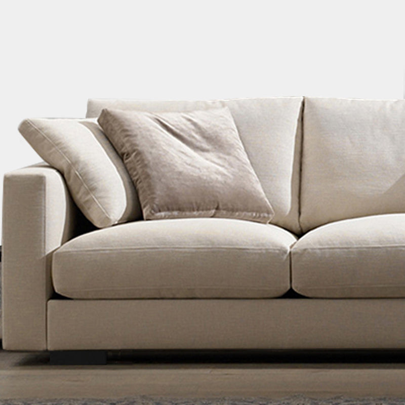Brown 3-seat Fabric Sofa Sqaure Arm Standard Sofa with 4 Pillows