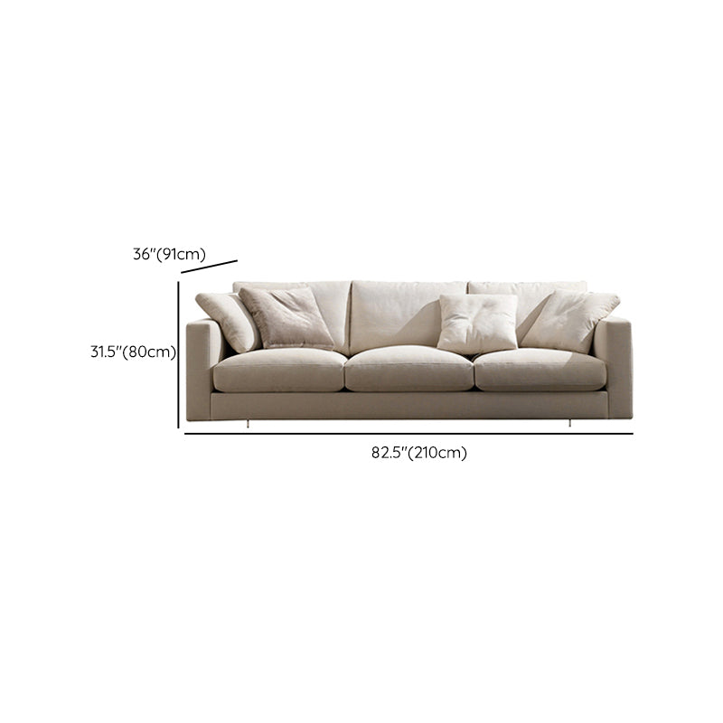 Brown 3-seat Fabric Sofa Sqaure Arm Standard Sofa with 4 Pillows