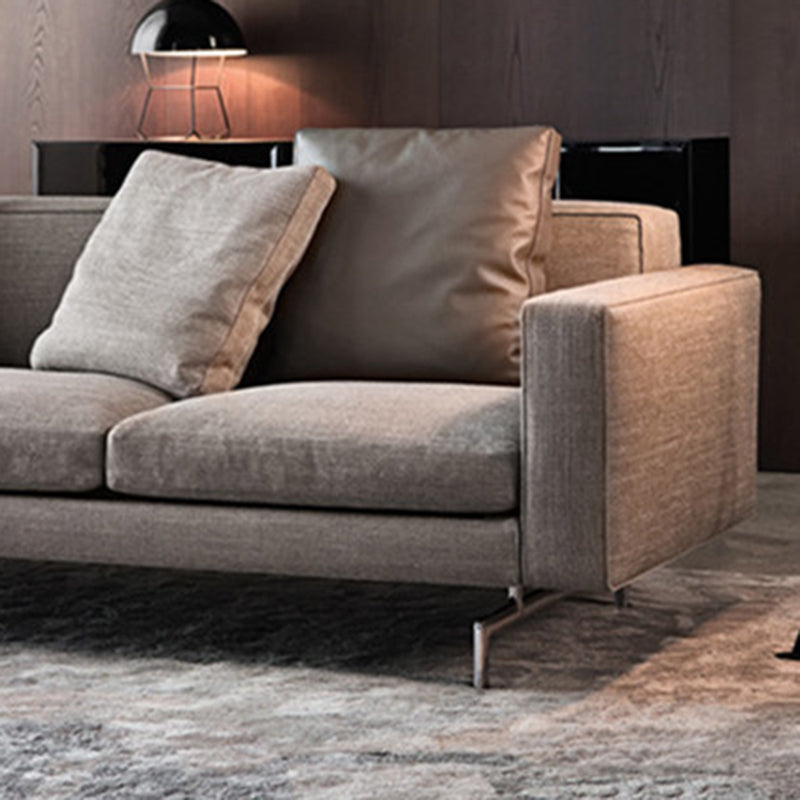 Gray 3-seater Sqaure Arm Sofa Contemporary Slipcovered Sofa with 3 Pillows