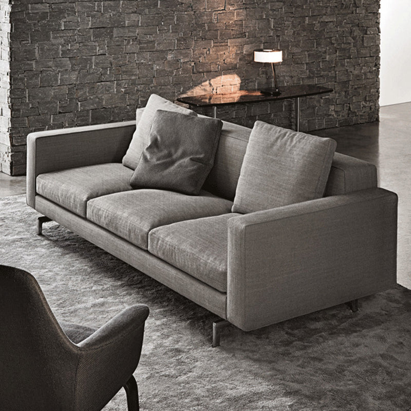 Gray 3-seater Sqaure Arm Sofa Contemporary Slipcovered Sofa with 3 Pillows