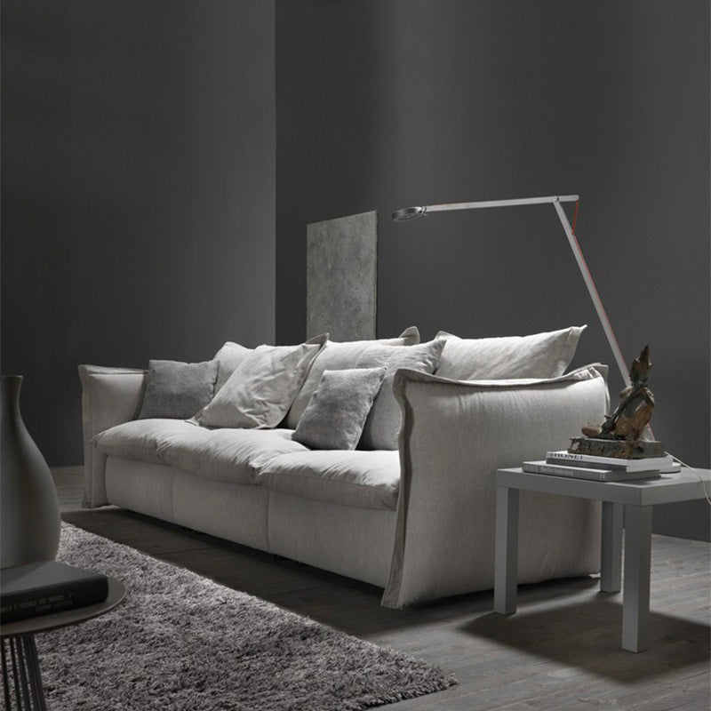 3-seater Linen Slipcovered Sofa Round Arm Sofa with 4 Pillows