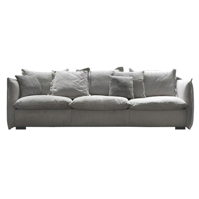 3-seater Linen Slipcovered Sofa Round Arm Sofa with 4 Pillows