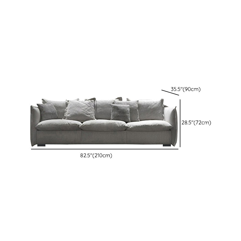 3-seater Linen Slipcovered Sofa Round Arm Sofa with 4 Pillows