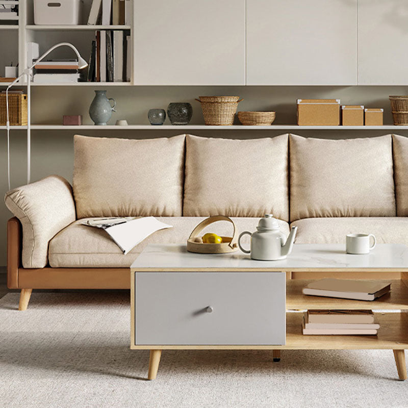 Contemporary Linen Standard Sofa Pillow Top Arm Settee in Beige and Grey