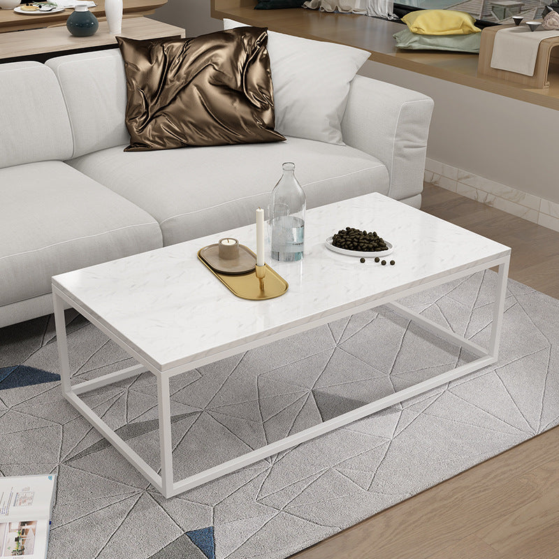 White Marble Coffee Table Glam Frame Coffee or End Table, 17.71" Wide