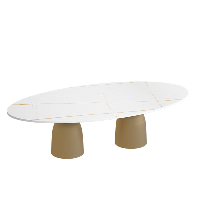 Glam 15.7"Tall Iron 2 Legs Oval Slate Table Top Coffee Table