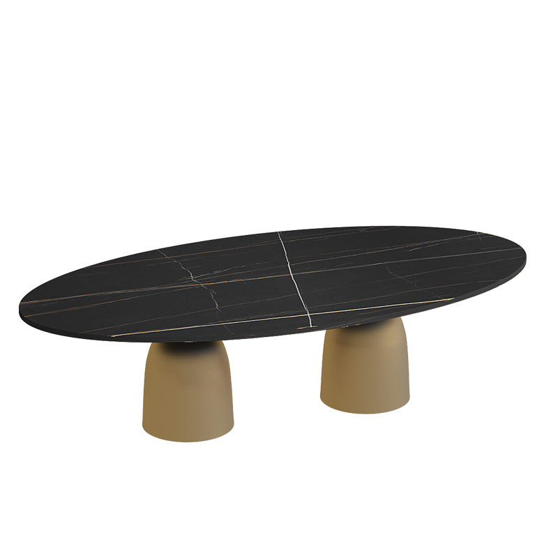 Glam 15.7"Tall Iron 2 Legs Oval Slate Table Top Coffee Table