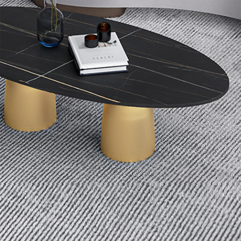 Glam 15.7"Tall Iron 2 Legs Oval Slate Table Top Coffee Table