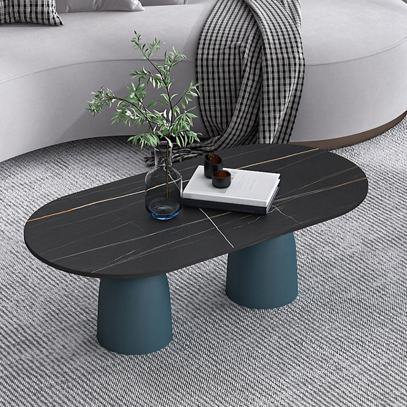 Glam 15.7"Tall Iron 2 Legs Oval Slate Table Top Coffee Table