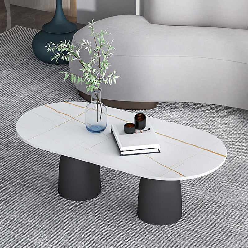 Glam 15.7"Tall Iron 2 Legs Oval Slate Table Top Coffee Table