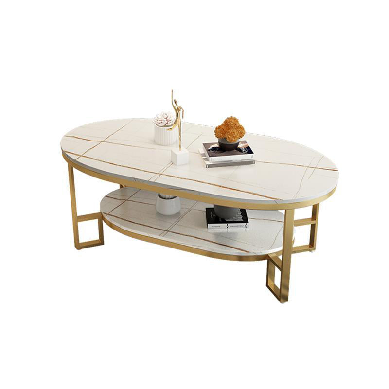 Rectangle Slate Coffee Table Abstract Coffee Cocktail Table with Shelf