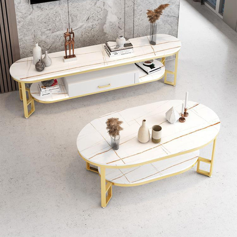 Rectangle Slate Coffee Table Abstract Coffee Cocktail Table with Shelf