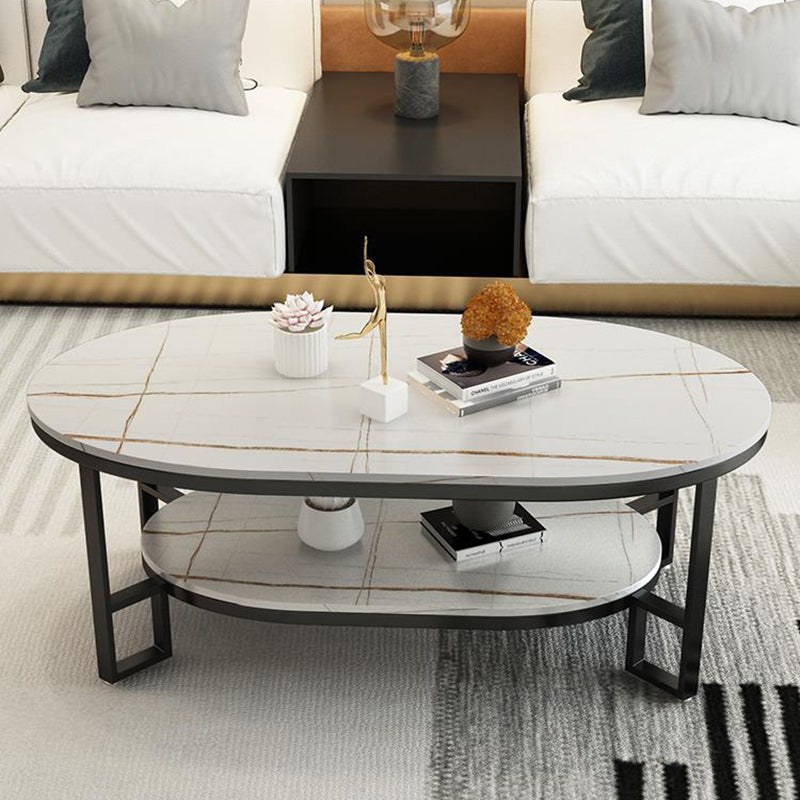 Rectangle Slate Coffee Table Abstract Coffee Cocktail Table with Shelf