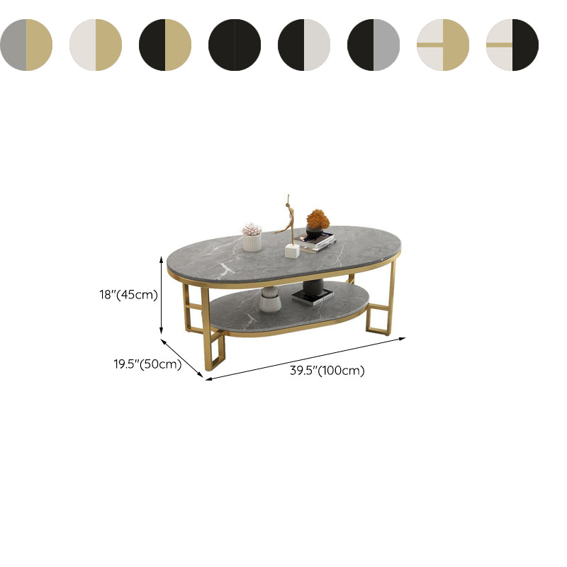 Rectangle Slate Coffee Table Abstract Coffee Cocktail Table with Shelf
