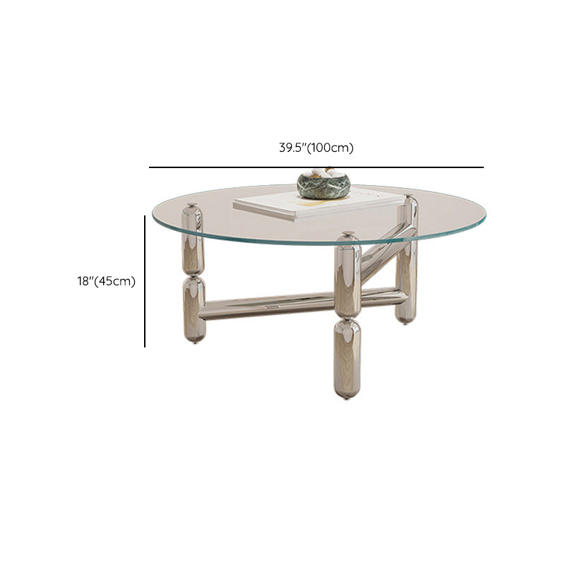 Modern Round Glass Coffee Table Stainless Steel 3 Legs Cocktail Table