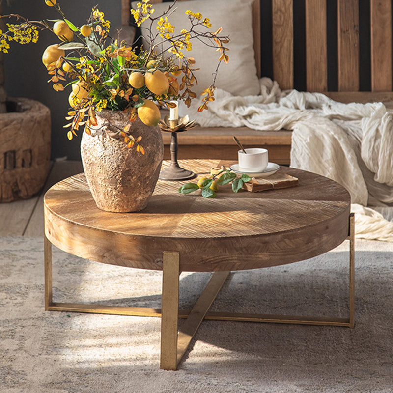 Distressed Wood & Iron Coffee Table French Country Style 1 Single Cocktail Table