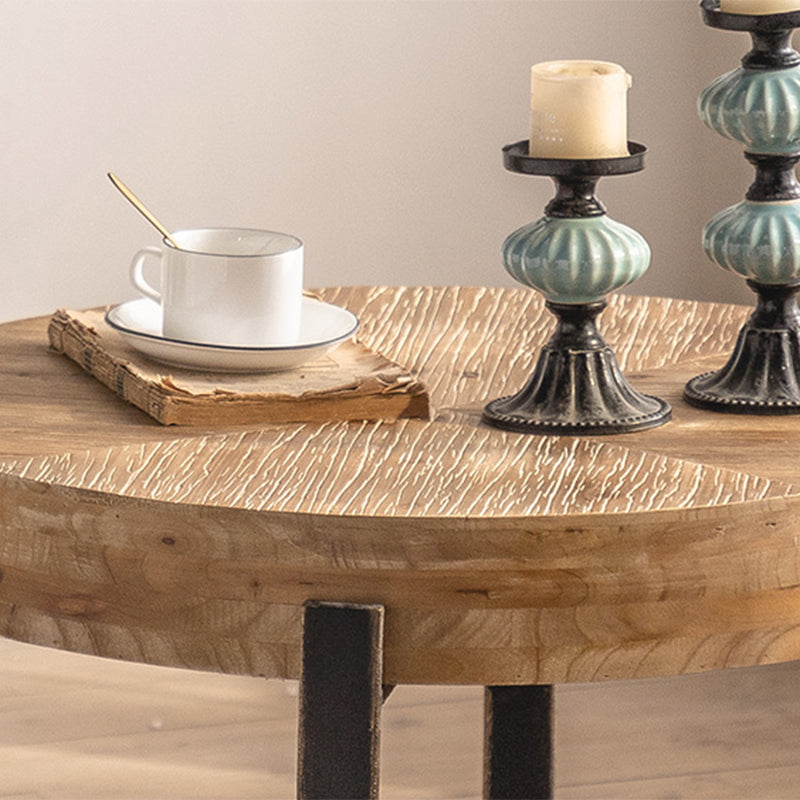 Distressed Wood & Iron Coffee Table French Country Style 1 Single Cocktail Table