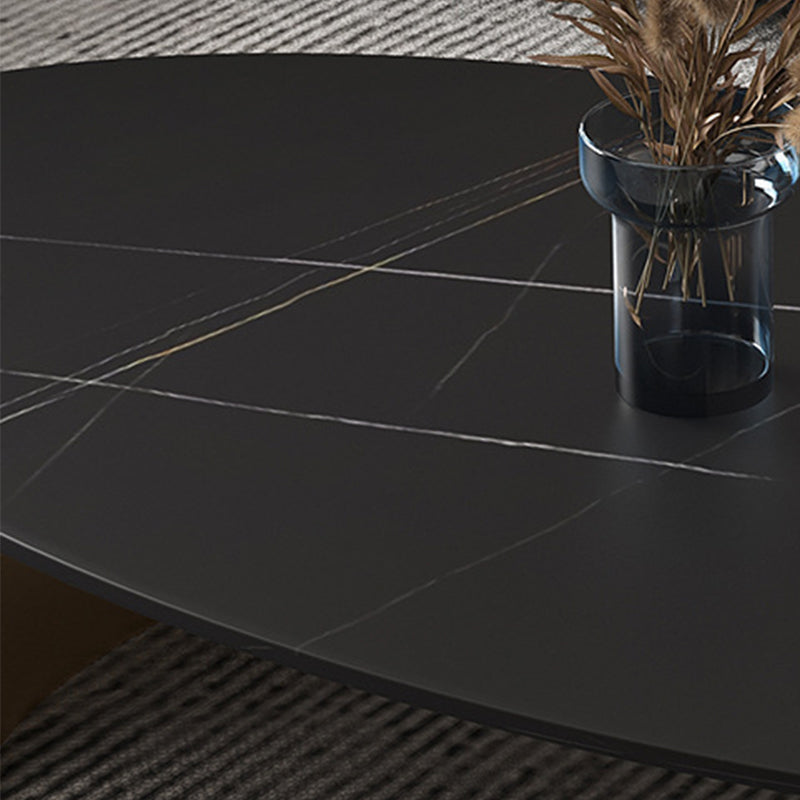Oval Slate Coffee Table Glam 2 Legs Coffee Cocktail Table, 15.74" High
