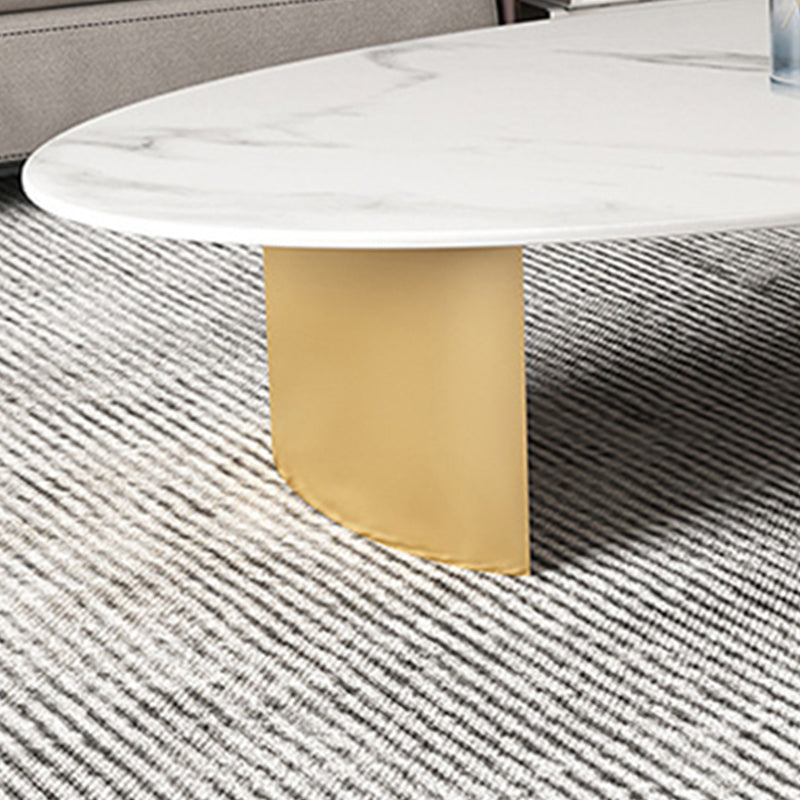 Oval Slate Coffee Table Glam 2 Legs Coffee Cocktail Table, 15.74" High