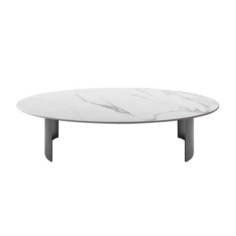 Oval Slate Coffee Table Glam 2 Legs Coffee Cocktail Table, 15.74" High