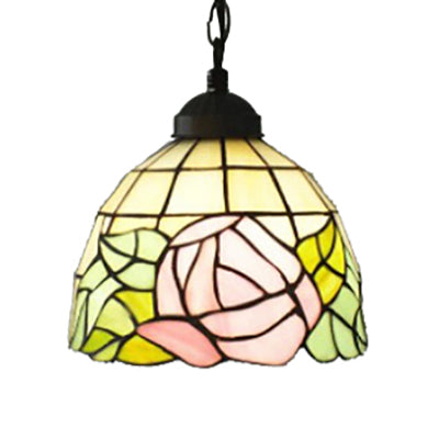 Pink-White/Green-pink Handcrafted Art Glass Domed Ceiling Light Tiffany 1 Bulb Hanging Light Kit with Adjustable Metal Chain