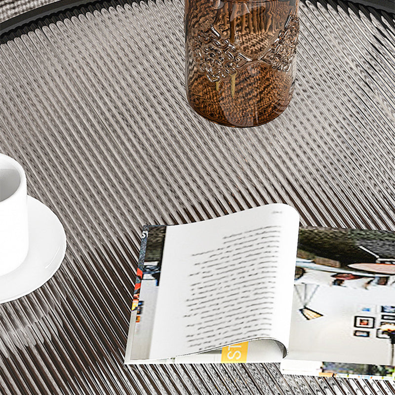 17.7" H Round Glass Top Coffee Table Steel 4 Legs Cocktail Table with Shelf