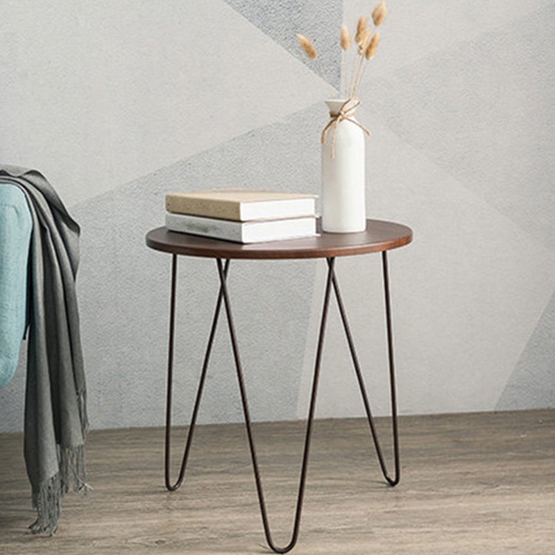 Solid Wood Round Top Side End Table with  Metal 3 Legs End Table