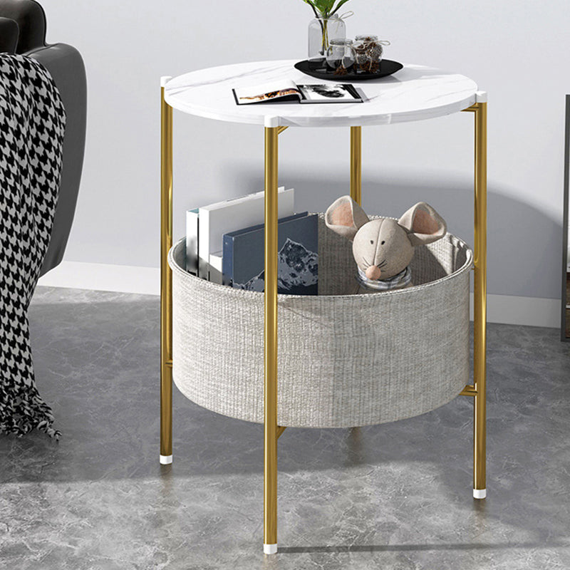 Modern Metal 4 Legs End Table Round Top Side Table with Storage