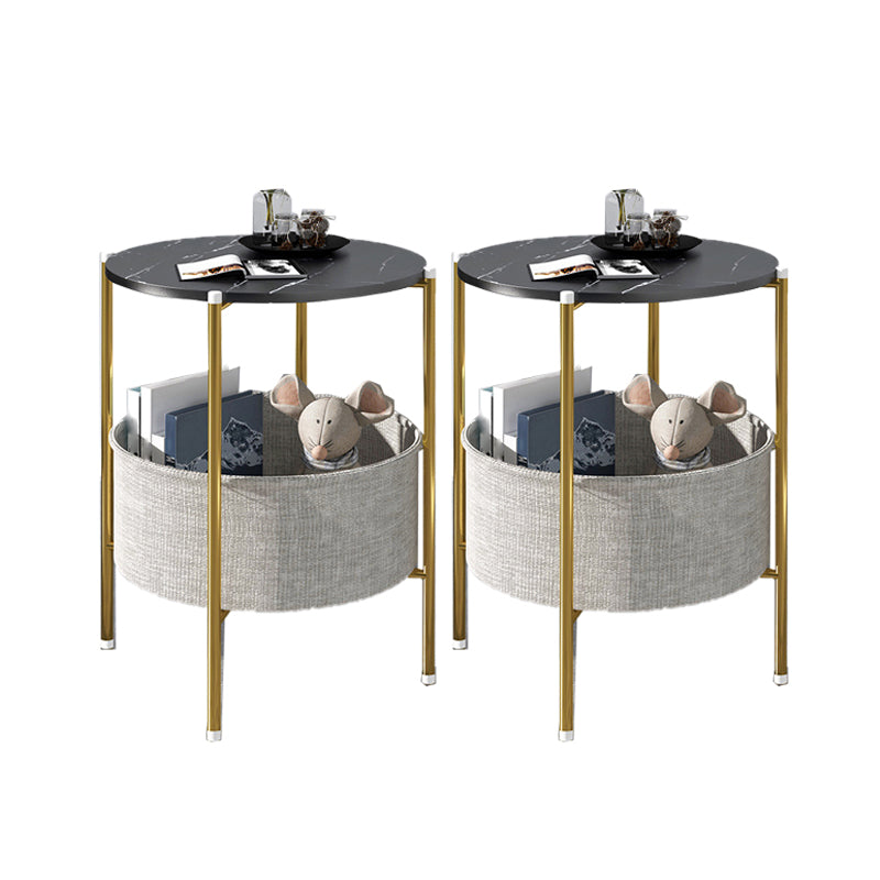Modern Metal 4 Legs End Table Round Top Side Table with Storage