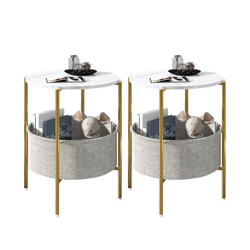 Modern Metal 4 Legs End Table Round Top Side Table with Storage