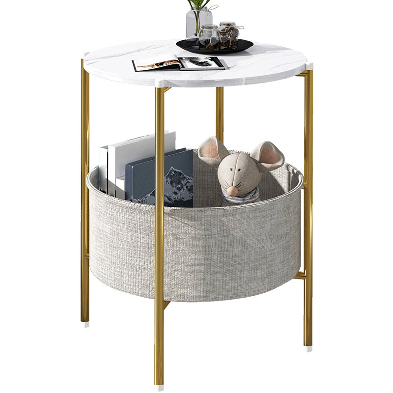 Modern Metal 4 Legs End Table Round Top Side Table with Storage