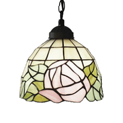 Pink-White/Green-pink Handcrafted Art Glass Domed Ceiling Light Tiffany 1 Bulb Hanging Light Kit with Adjustable Metal Chain