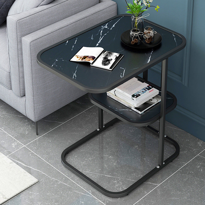 Modern Metal C Side Table Rectangular Top Side Table with Shelf