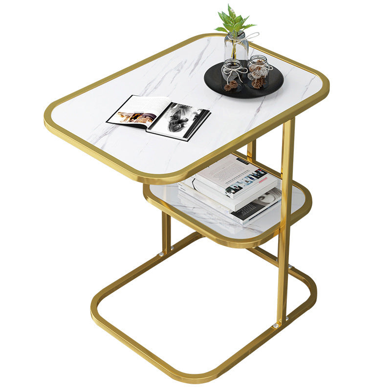 Modern Metal C Side Table Rectangular Top Side Table with Shelf