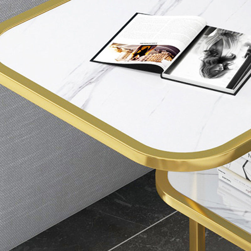 Modern Metal C Side Table Rectangular Top Side Table with Shelf