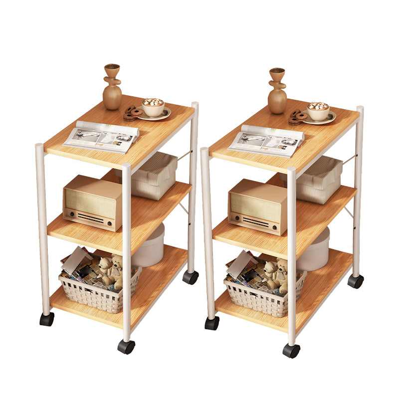 Wheel Side End Table Wooden Sofa Side Accent Table with 2 Shelves