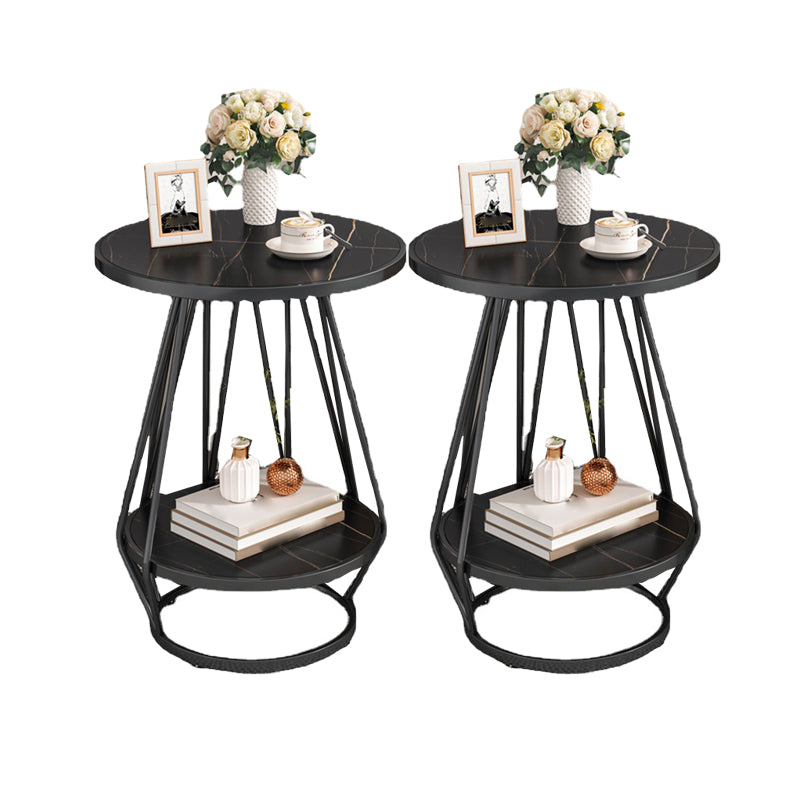Modern Slate Round Side Table 19.69" W Metal Pedestal End Table with Shelf