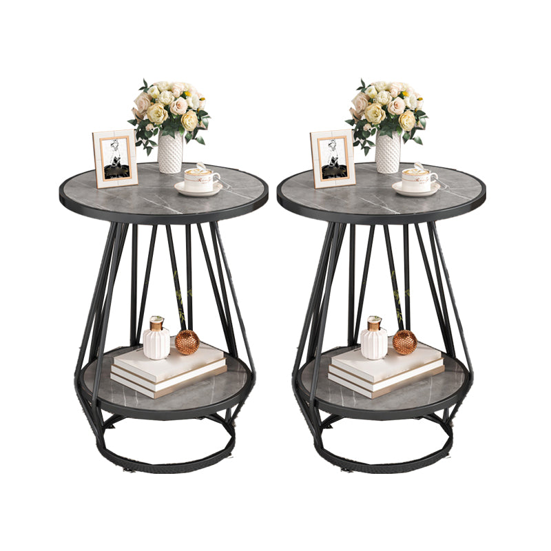 Modern Slate Round Side Table 19.69" W Metal Pedestal End Table with Shelf