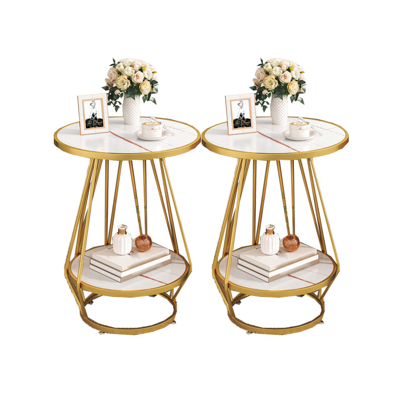 Modern Slate Round Side Table 19.69" W Metal Pedestal End Table with Shelf