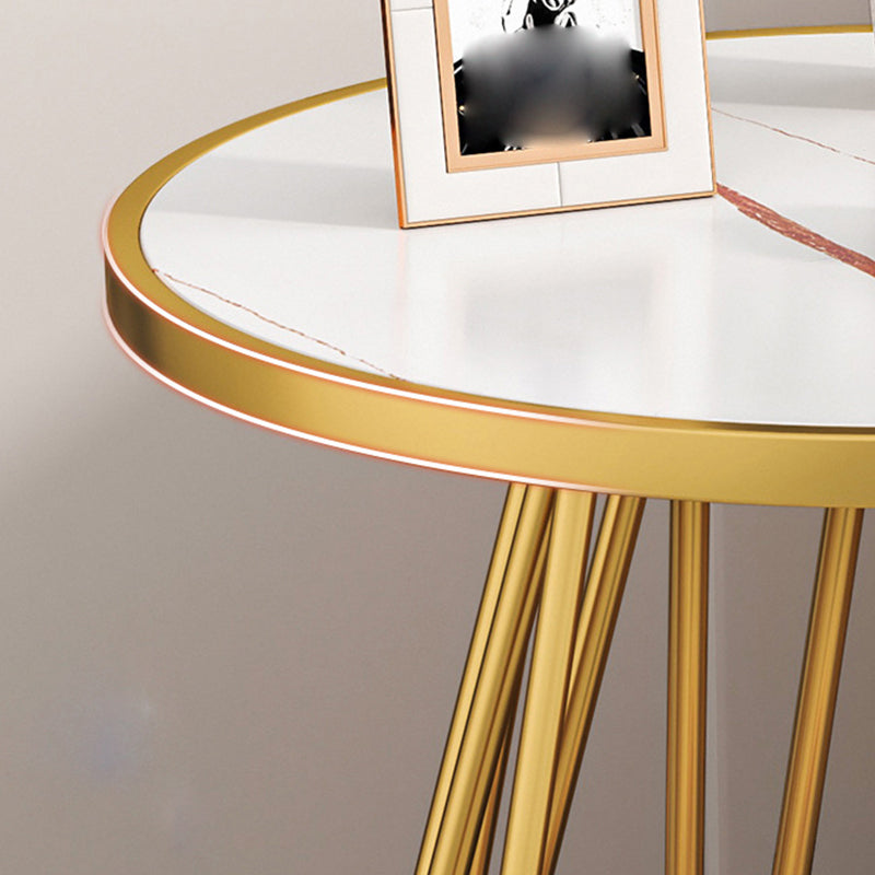 Modern Slate Round Side Table 19.69" W Metal Pedestal End Table with Shelf